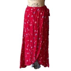 ✌️ PATRONS OF PEACE BOHO FLORAL PRINT TULIP CUT FAUX WRAP MAXI SKIRT